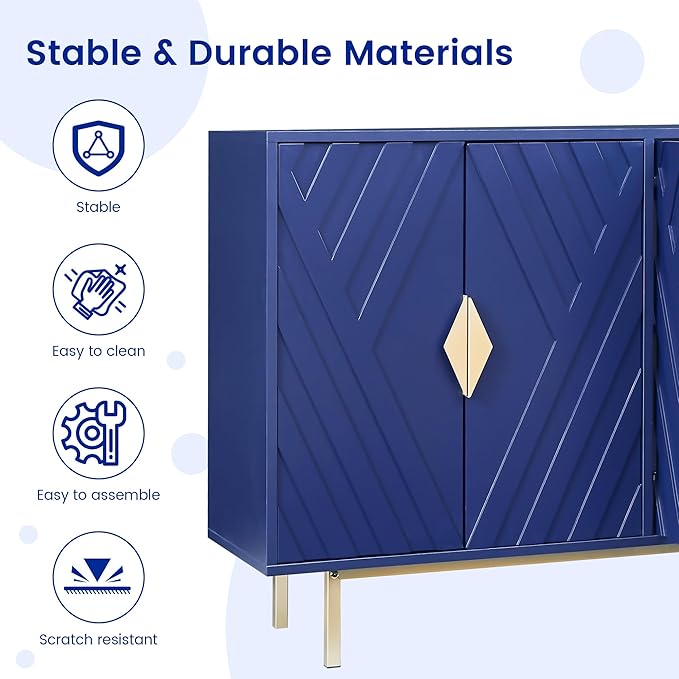 Sideboard Buffet Cabinets with Storage, 47.2" Modern Storage Cabinets with Relief Doors, Accent Cabinets with Adjustable Shelves, Wood Console Cabinet for Dining Living Room, Entryway, Blue