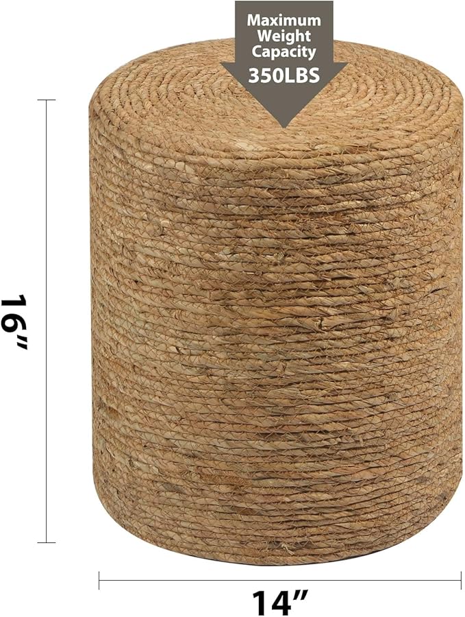 Wimarsbon Round Pouf Ottomans, Handwoven Natural Water Hyacinth Seagrass Pouffe,Outdoor Rattan Stool Accent Seat, Bohemian Coastal Home Decor (2pcs 14inch Natural Cattail)