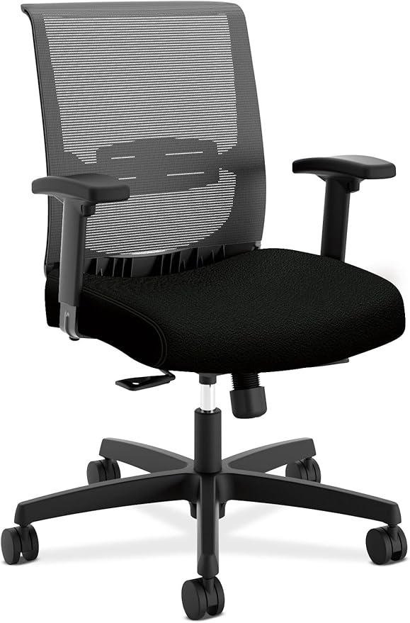 HON Convergence Ergonomic Office Chair, Breathable Back Support Mesh, Adjustable Arms, Computer Chair with Lumbar Support, Rolling Swivel Wheels, Comfortable Synchro-Tilt Recline, Fabric, Black