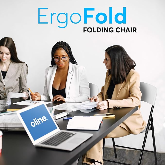 Oline Folding Chair, Indoor Outdoor Plastic Commercial Stackable Foldable Guest Chairs for Events Office Wedding Party Picnic Kitchen Dining, 350lb Capacity (White, 4 Pack)