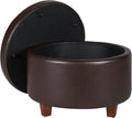 HomePop Round Leatherette Storage Ottoman with Lid, Chocolate Brown Large