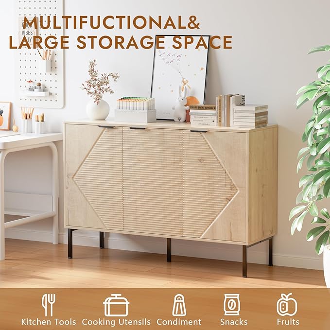 Set of 2 Large Buffet Sideboard Cabinet,91.96" Long Credenza Storage Cabinet,Mid Century Modern Kitchen Pantry Storage Cupboard Cabinets with Doors and Shelves,Fluted Cabinets for Dining Room