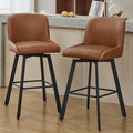 Swivel Bar Stools Set of 2, 30''H Upholstered Barstools with Backs, Modern Counter Height Bar Stool Chairs for Kitchen Island, Metal Legs, Faux Leather, Brown Counter Stools