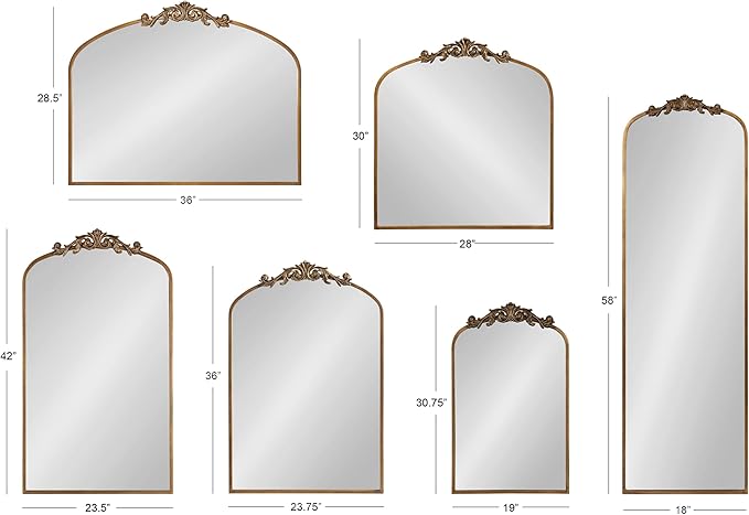 Kate and Laurel Arendahl Traditional Arch Mirror, 24 x 36, Antique Silver, Baroque Inspired Wall Decor