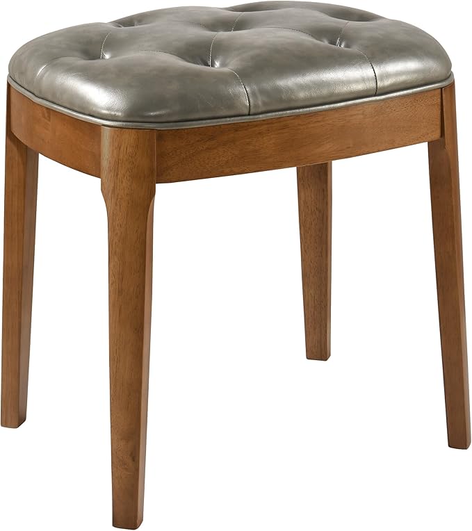 MODERION Vanity Bench Stool with Upholstered, Modern Luxury Wood Stool,Ottoman Shoe Bench for Living Room, Vanity, Entryway, 19.3" L x 14.9" W x 19.3" H Easy Assembly, Beeswax Leg & Gray FD-HNY-GY