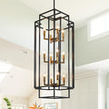Farmhouse 12-Light Lantern Tiered Pendant Light Fixture - Entryway Chandelier for High Ceilings, Staircase, Hallway (Black and Gold)