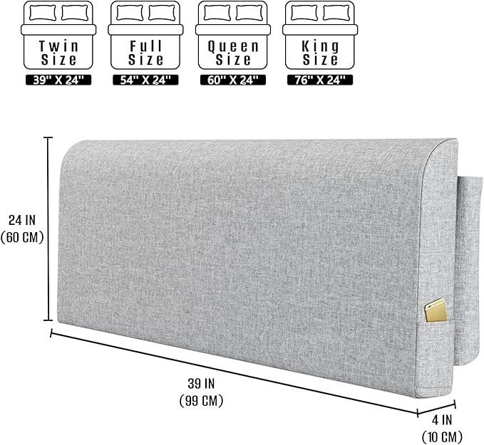 Upholstered Twin Headboard, No Tools Needed, Wall Mounted Headboard with Removeable Washable Linen, Multi-Functional Backrest (Grey)