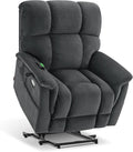 MCombo Large-Wide Dual Motor Power Lift Recliner Chair, Massage and Dual Heating for Elderly People, Infinite Position, Fabric R7166 (Dark Grey)