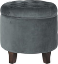 Homepop Home Decor | Upholstered Round Velvet Tufted Foot Rest Ottoman | Ottoman with Storage for Living Room & Bedroom | Decorative Home Furniture, Dark Gray Small