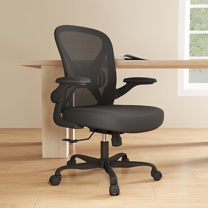ZZH Ergonomic Office Chair Set of 8 with Adjustable Lumbar Support, Mesh Home Office Desk Chair with Wheels and Flip-up Arms, Black