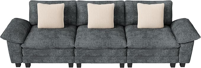 123" Cloud Modular Sectional Sofa, 3-Seater w/Deep Seat & Removable Arms, Plush Chenille for Living Room - Cyan