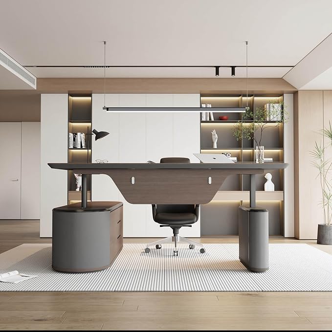 SAINTCY Large Executive Office Desk with File Cabinet, 78.7 Inch Sit & Stand L Shaped Executive Desk, Adjustable Luxury Office Desks for Boss, Business Owners, Managers and Supervisors Return Right