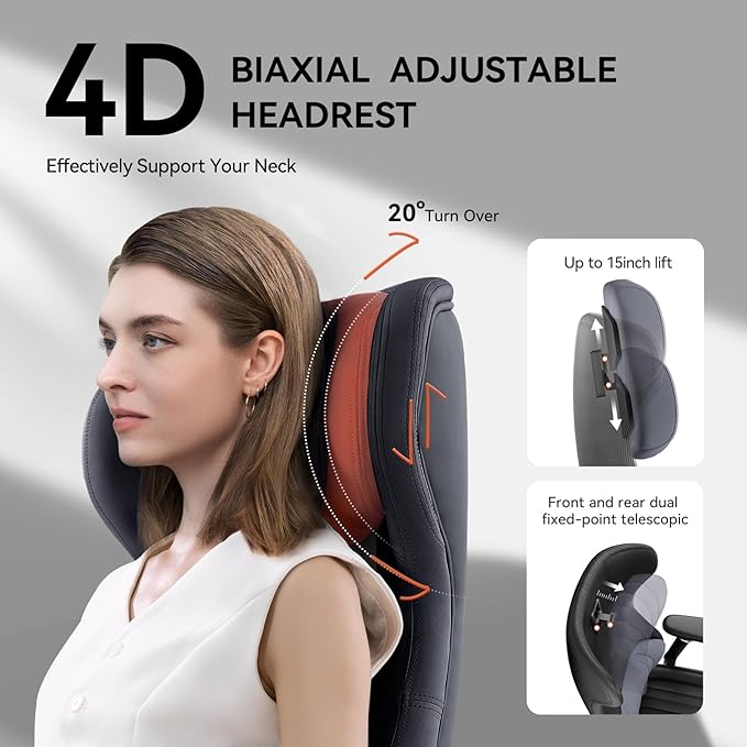 EMIAH Ergonomic Office Chair with Foot Rest Electric Reclining Office Chair with Adjustable Headrest, 8D Coordinated Armrests High Back Computer Chair with Lumbar Support,Sustainable Leather(Black)
