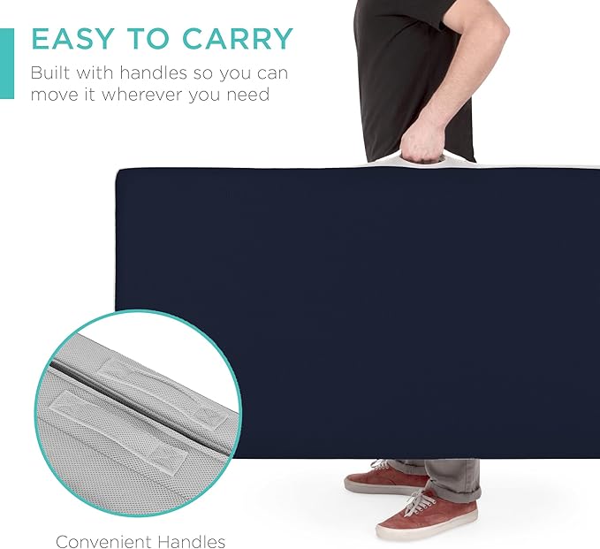 Best Choice Products 4in Portable Queen-Size Mattress, Tri-Fold Mattress for Camping, Guest, Toddler, Foam Plush w/Carry Case - Midnight Blue