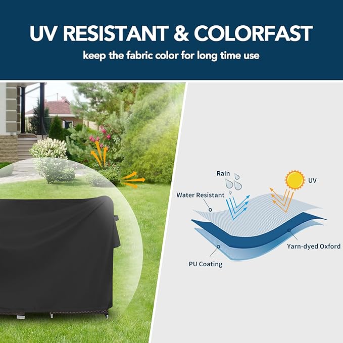 Easy-Going Square Patio Furniture Cover Waterproof Outdoor Dining Table and Chair Cover Anti-UV Outside Sectional Sofa Set Covers (84" L x 84" W x 28" H, Black)
