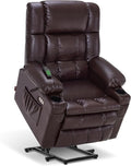 MCombo Dual Motor Power Lift Recliner Chair for Elderly, Lay Flat Lift Chair with Heat and Massage, Cup Holders, USB Ports, Faux Leather 7890 (Dark Brown, Medium)