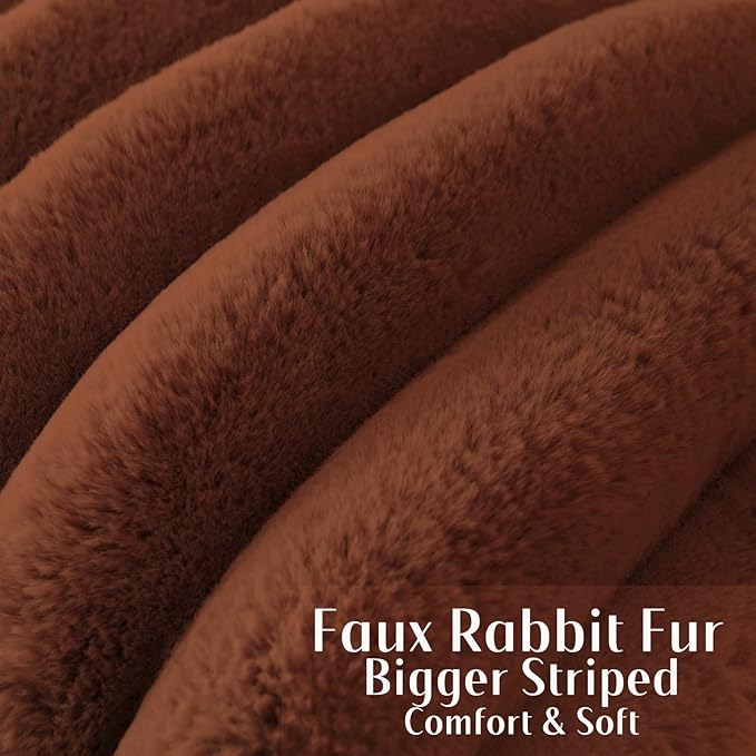 FUTEI Rust Decorative Throw Pillow Covers 20x20 Inch Set of 2, Square Soft Faux Rabbit Fur Big Striped Cushion Cover,Home Decor for Couch Sofa Bed Living Room