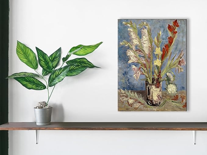 Wieco Art Vase with Gladioli and China Asters by Van Gogh Famous Oil Paintings Reproduction Modern Floral Giclee Canvas Prints Artwork Abstract Flowers Pictures on Canvas Wall Art
