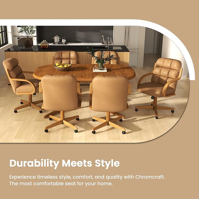 Chromcraft Douglas Set of 2 Classic Caster Swivel Tilt Dining Chairs Swivel Tilt Dining Chairs, Kitchen Chairs (Taupe-Chestnut)