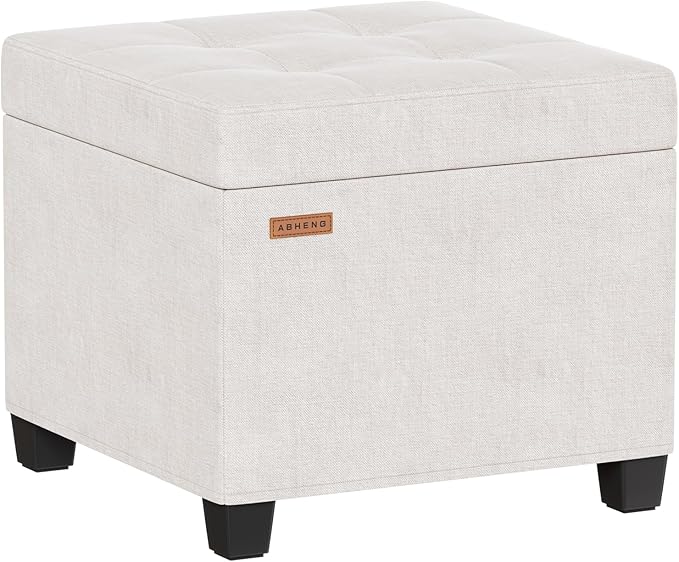 17.7 inches Chenille turfed Ottomans Cube with Legs, Metal-Framed Square Storage Ottoman Foot Rest Stool Holds 770 LB for Dorm Living Room Bedroom White UASND641W