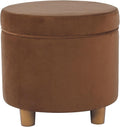 HomePop Home Decor | Upholstered Round Storage Ottoman | Ottoman with Storage for Living Room & Bedroom, Spice Orange Velvet Large