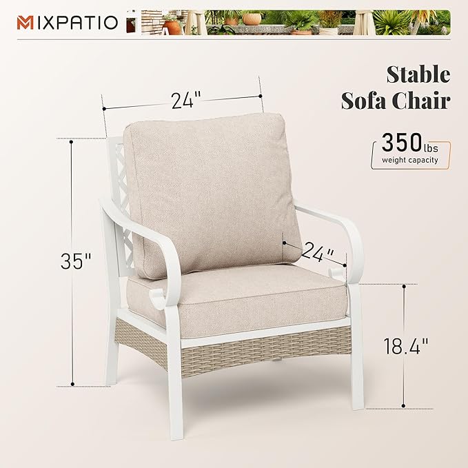 Outdoor Patio Leg Sofa Chairs Set of 2 Steel Frame Porch Furniture with Deep Seating and 5.5" Cushions for Lawn Backyard Deck, Beige