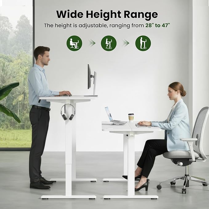 Casaphoria 40 x 24 inches Electric Standing Desk, Sit to Stand Desk with Memory Height Adjustment, Home Office Computer Desk for Writing and Games, White