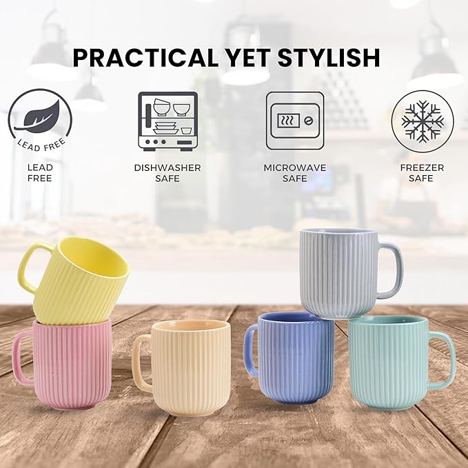 Servo Best Handmade Cermaic Coffee Mug set of 6, Capacity of Ceramic Cup 11 Oz, Coffee Lover, Ideal Gift for Thanksgiving, Home décor, Microwavable & Dishwasher Safe - Pack of 6 Multicolor