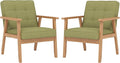 Modern Accent Chair with Arm Rest Set of 2, Upholstered Linen Fabric Leisure Chair Comfy Side Chair with Backrest Button and Wooden Frame for Living Room Bedroom Reading(Green)