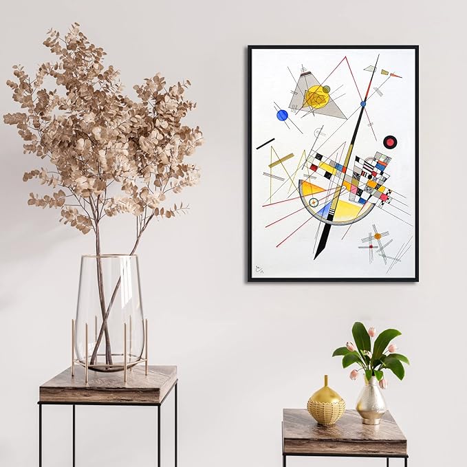 Wieco Art Framed Canvas Wall Art Delicate Tension #85, 1923 by Wassily Kandinsky Famous Classic Paintings Abstract Reproductions Canvas Wall Art for Home Office Decoration