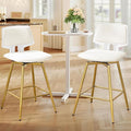 VECELO Swivel Upholstered Bar Stools Set of 2, Counter Height Barstools with Back, Metal Legs, 35.2-Inch Tall Barstools for Kitchen Island, Home Bar, Cafe, White