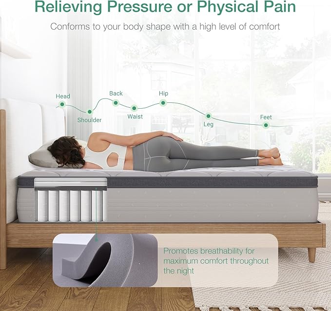 Novilla Queen Size Mattress 10 Inch, Queen Mattress in a Box Hybrid, Pocket Innerspring with Foam Layer for Motion Isolation & Pressure Relief,Soft Feel but Supportive,CertiPUR-US