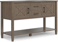 SIMPLIHOME Ela Console Table - 48 Inch Wide Solid Wood Sofa Table in Smoky Brown, Transitional Storage for Entryway or Living Room with 2 Drawers, 2 Cabinets, Open Shelf, and X-Panel Doors