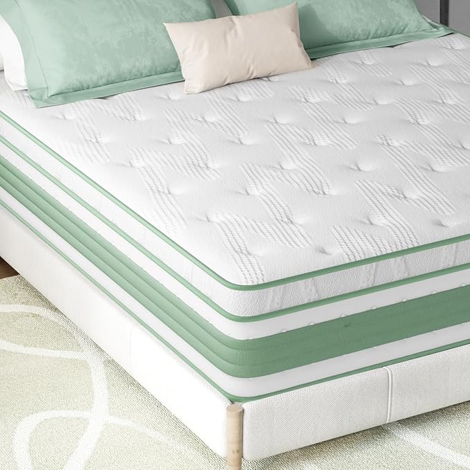 Novilla King Mattress, 12 Inch Hybrid Mattress in a Box, High Density Base Foam with Pocket Coils for a Cozy Sleep, Pain Relief, Medium Firm King Size Mattress, Pillow Top Mattress, Motion Isolation