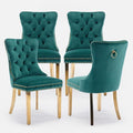 Velvet Upholstered Dining Chairs Set of 4, Modern Style Kitchen Side Chairs with Nailhead Trim and Gold Plated Leg, Metal Pulling Ring for Dining Room Living Room(Green,Set of 4)