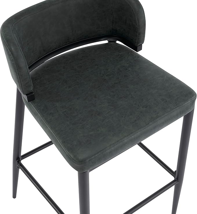 Christopher Knight Home Ebany Barstools Set of 2, Metal Frame Counter Stools, Upholstered Kitchen Chair, Curved Back Support Bistro Chairs, 30" H Island Stool for Dining Kitchen Cafeteria, Dark Green