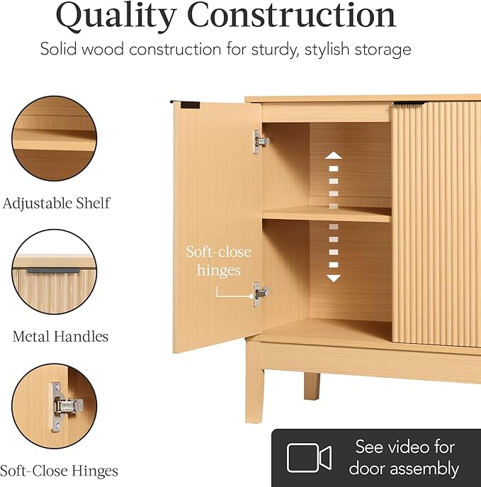 Best Choice Products 2-Door Modern Storage Cabinet, Buffet, Sideboard, Media Cabinet, Cupboard, Entryway Accent Table, Bookcase w/Reeded Panels and Adjustable Shelves – Natural