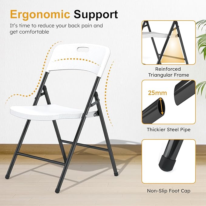 16 Pack Folding Chairs, 700lbs Capacity Heavy Duty Folding Chair with Reinfoced Steel Frame for Indoor/Outdoor Use, White Plastic Foldable Chairs for Party, Patio, Meeting, Wedding and School