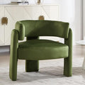 Velvet Accent Chair with Arms, Upholstered Barrel Armchair with Curved Back, Comfy Single Side Chair for Reading, Living Room, Home Office, Green