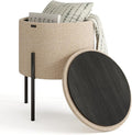 StorageBud Round Ottoman with Storage, Boucle Storage Ottoman, Foot Stool Ottoman, Makeup Vanity Stool, Small Ottoman Foot Rest, Modern Ottomans for Living Room and Bedroom, Beige