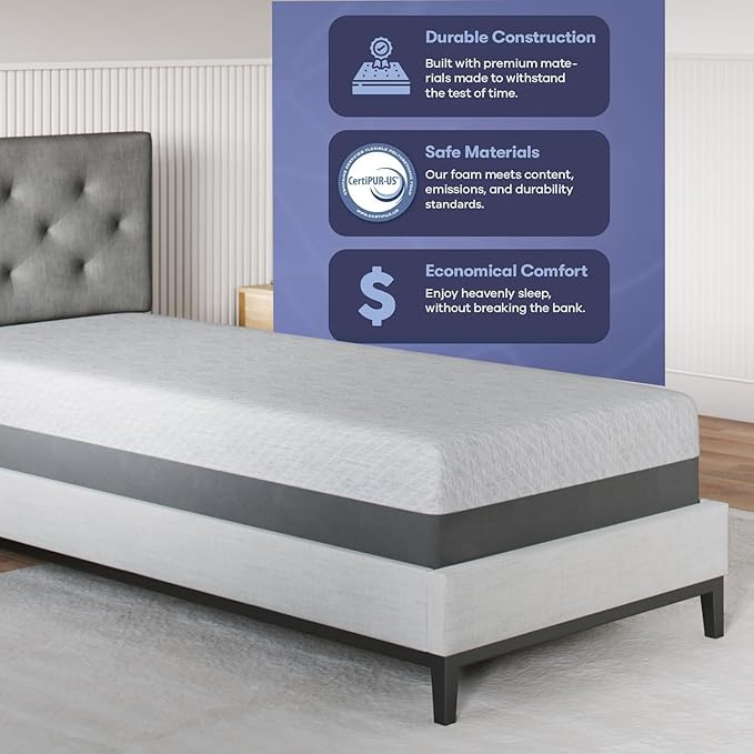 Celestial Sleep Gel Memory Foam Mattress in a Box, Made in The USA, CertiPUR-US® Certified Foam, Oeko-Tex, and Fiberglass-Free Certified Bed, 8 inch Firm - Twin