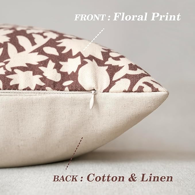Foindtower Set of 2 Decorative Neutral Floral Throw Pillow Covers Accent Farmhouse Cushion Covers Boho Lumbar Pillowcase for Couch Sofa Bedroom Living Room Home Decor,12×20 Inch,Wine Red