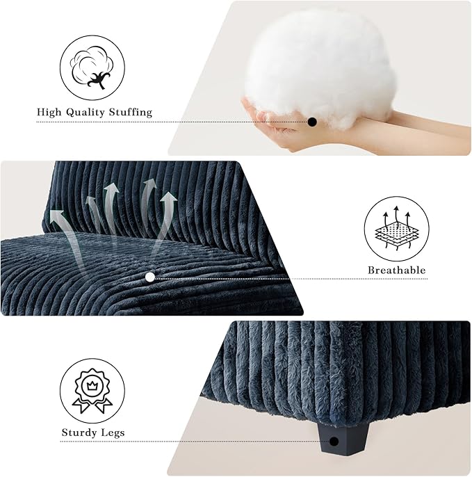 Modular Sectional Sofa, 78.74" Oversized Loveseat Sofa, Deep Seat Cloud Couch, 2 Seat Comfy Modular Sofa Couches for Living Room, Plush Couch Cushion Covers Removable, Black