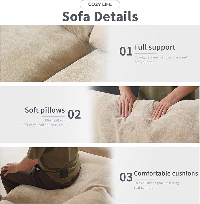 Cloud Sectional Couches for Living Room,100.5" Convertible L Shaped Couch with Ottoman, 4 Seater Modular Sectional Sofa,Deep Seater Furniture Sets,Khkai