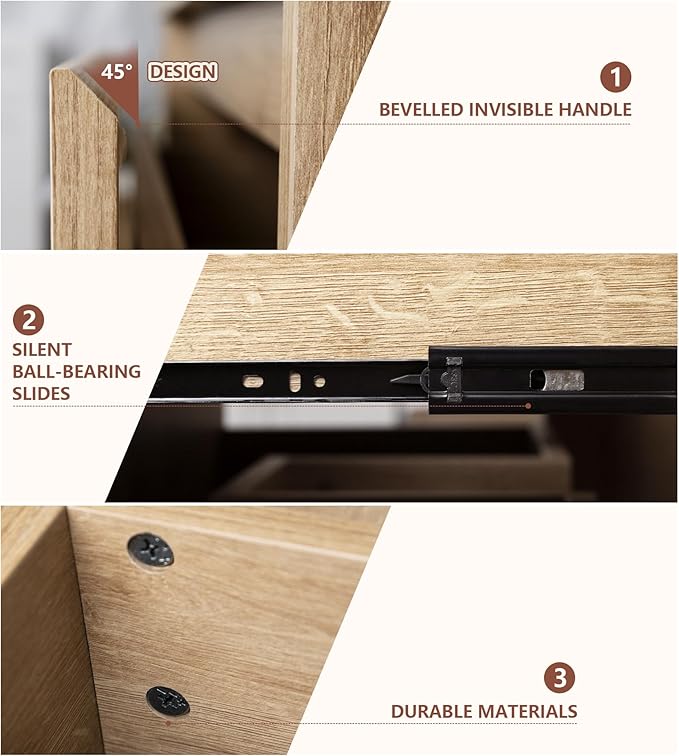 Bathroom Vanity with Sink,Bathroom Vanities， Natural Color Wall-Mounted Bathroom Vanity with Hidden Drawer