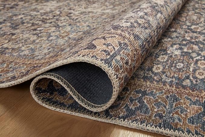 Loloi Amber Lewis Georgie Collection GER-05 Denim/Spice 3'-9" x 5'-6", .19" Pile Height, Accent Rug