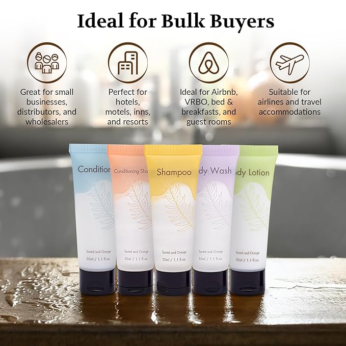 Leak-Proof Travel Size Body Wash 1 Oz Each Pack of 200 Bulk Pack Santal and Orange Scent Hotel Body Wash Amenities and Toilteries for Hospitality