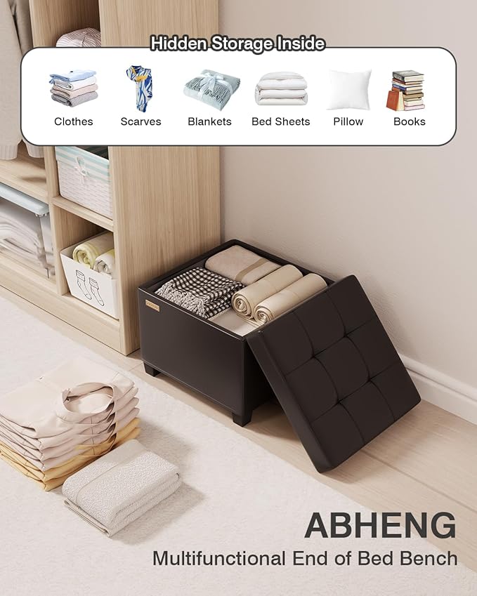 17.7 inches Synthetic Leather turfed Ottomans Cube with Legs, Metal-Framed Square Storage Ottoman Foot Rest Stool Holds 770 LB for Dorm Living Room Bedroom Black UASND63B