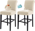 H.VERSAILTEX 100% Waterproof Pub Counter Stool Chair Covers Slipcover Rectangular Jacquard Crizzle Pattern Stretch Barstool Seat Covers with Backs Washable Dining Room Chair Covers Set of 2, Ivory