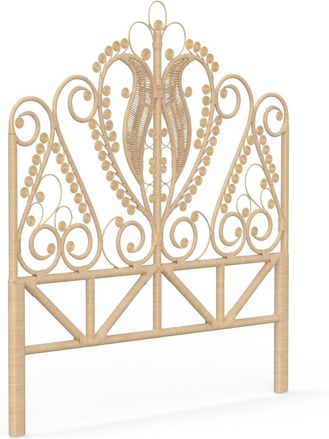 KOUBOO Peacock Rattan Headboard, Full Size, Natural Color